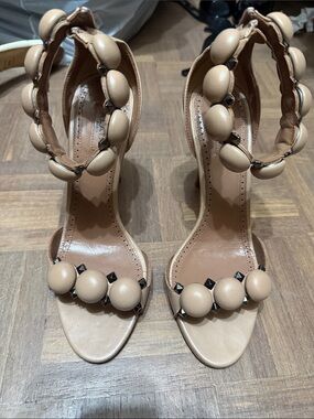 Alaia Beige Studded Pearl Ankle-Strap Sandals 36.5